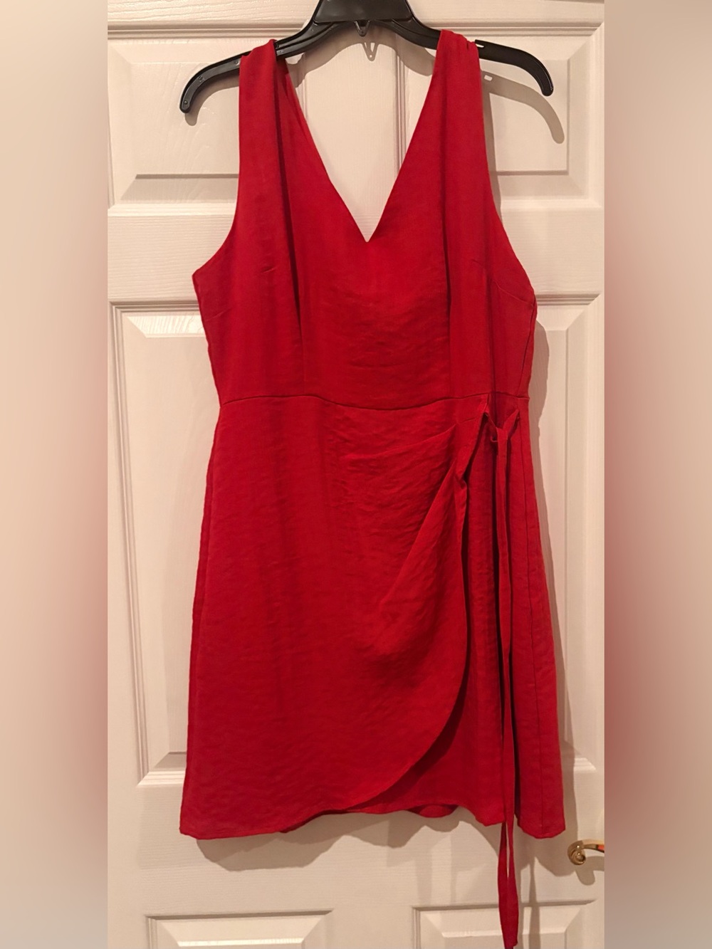 Sam Edelman Sleeveless Red V-Neck Wrap-Accent Midi Dress
